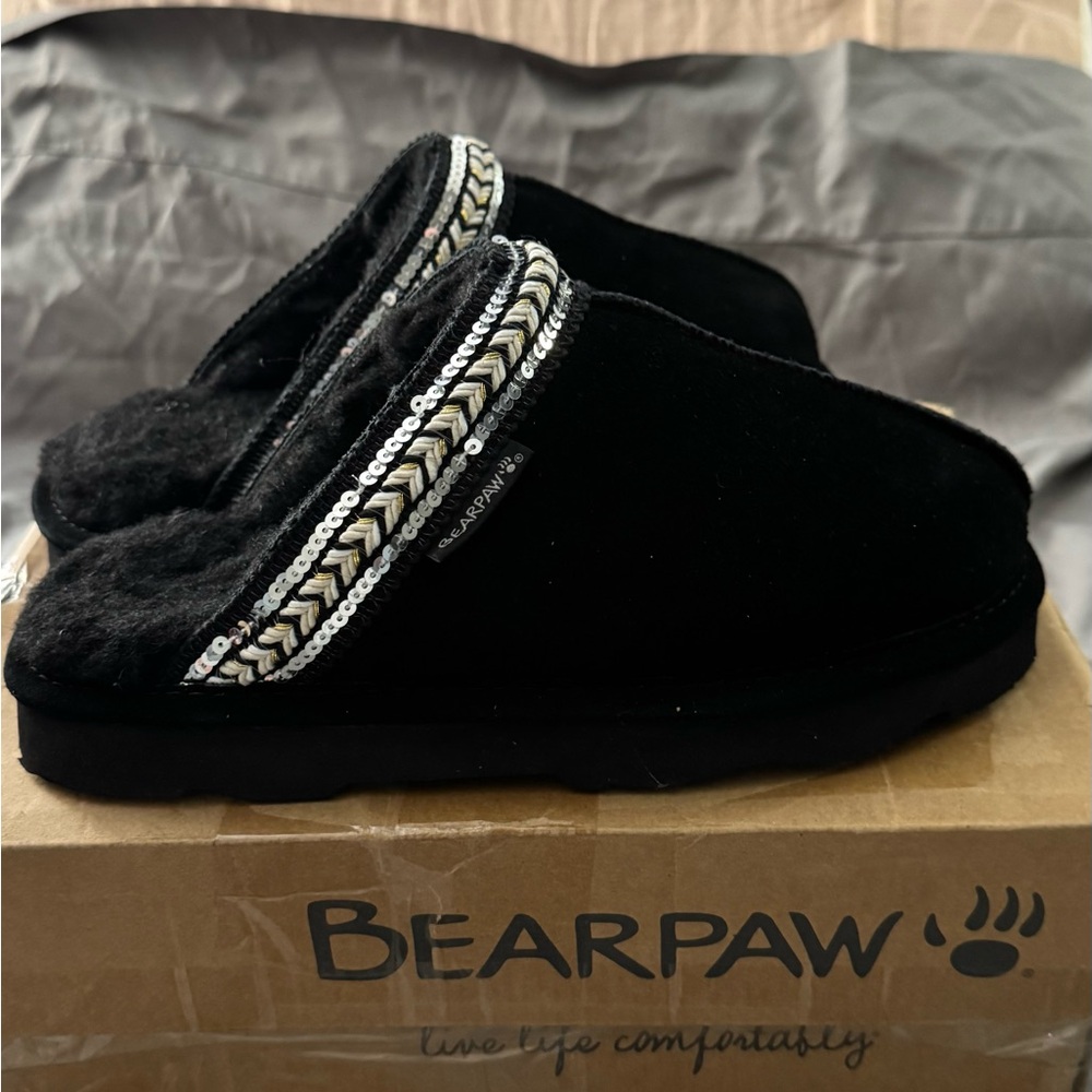 BEARPAW Black Soft with Siver Sequin Embellished Trim - Picture 2 of 10